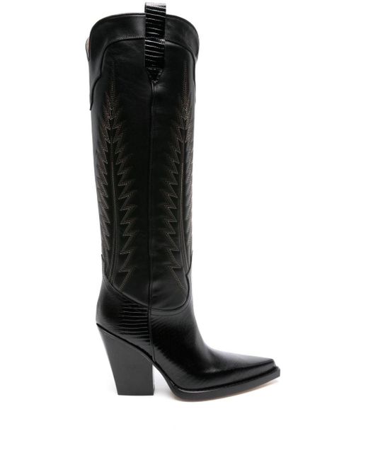 Paris Texas Black Panelled Leather Knee-high Boots