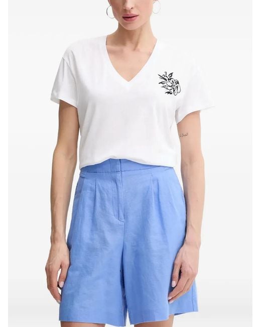 Karl Lagerfeld Blue T-Shirt Col V À Logo Brodé