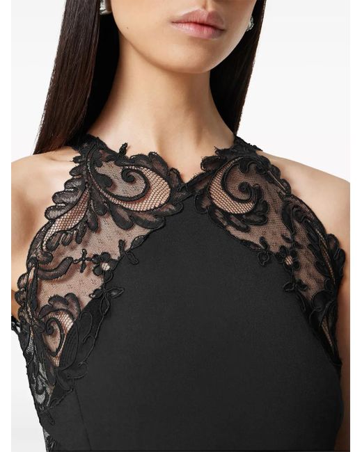 Versace Black Barocco-Lace Trim Halterneck Minidress