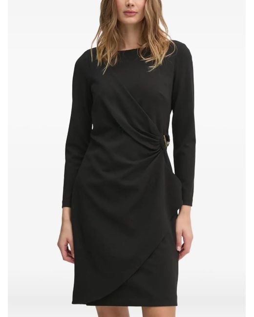 DKNY Draped Buckle Mini Dress in Black | Lyst