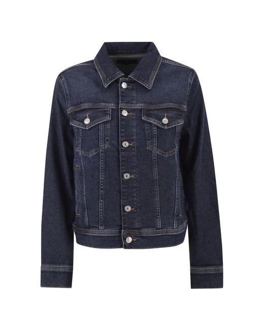 7 For All Mankind Blue Veste En Jean À Coutures Contrastantes