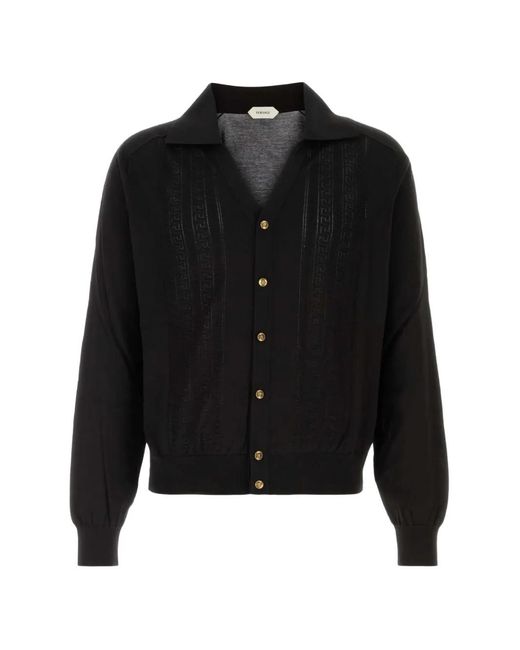 Versace Black Greca-Pattern Knit Cardigan for men