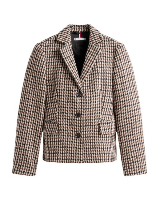 Tommy Hilfiger Brown Houndstooth-Pattern Button Single-Breasted Jacket