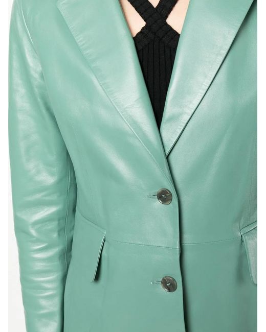 Desa Nineteenseventytwo Green Leather Single-Breasted Blazer