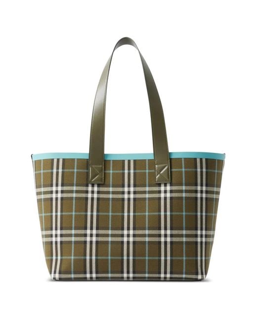 Burberry Green London Check-print Medium Cotton Tote Bag