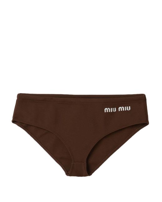 Miu Miu Brown Logo-print Bikini Bottoms