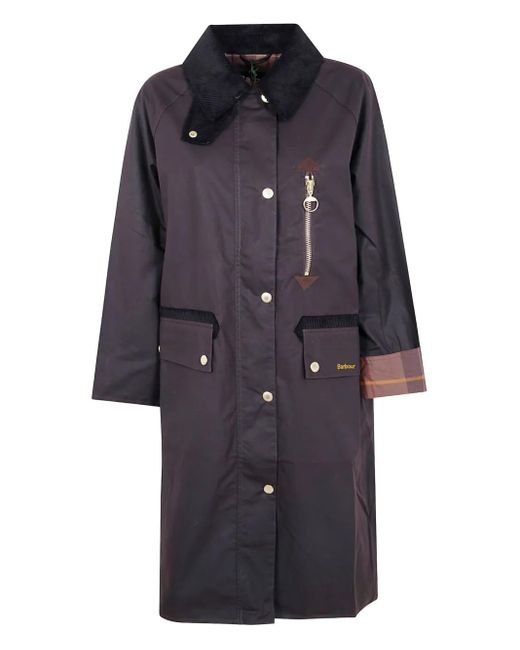 Barbour Blue Cotton Coat With Corduroy Collar And Tartan