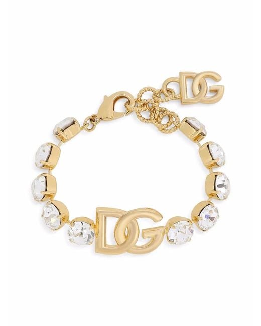 Dolce & Gabbana Metallic Logo Lettering Crystal Mini Bracelet With Adjustable Fit And Lobster Claw Closure