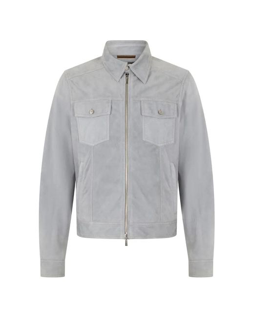 Moorer Gray Zip Collar Leather Jacket for men