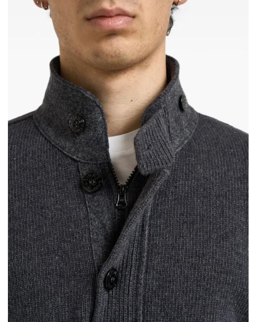 Stone Island Gray Compass Patch Button-Up Sweater for men