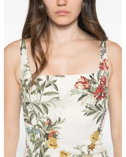 Alice + Olivia White Floral-Print Square-Neck Mini Dress