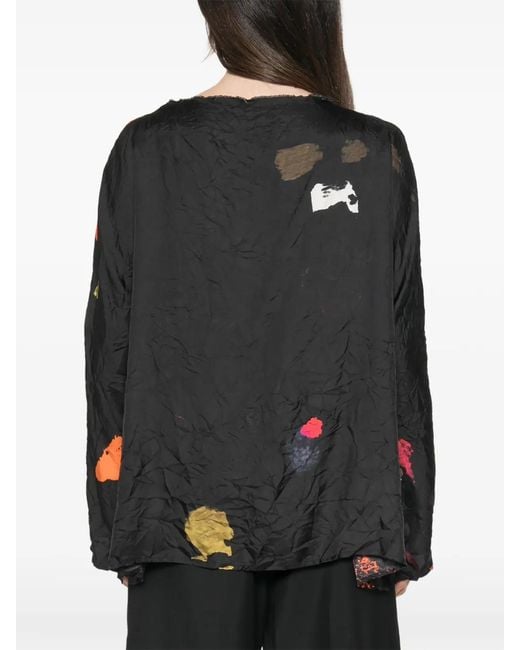 Daniela Gregis Black Blouse À Effet Froissé Et Imprimé Abstrait