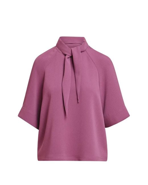 Essentiel Antwerp Purple Kassie Raglan-Sleeve Tie-Neck Blouse