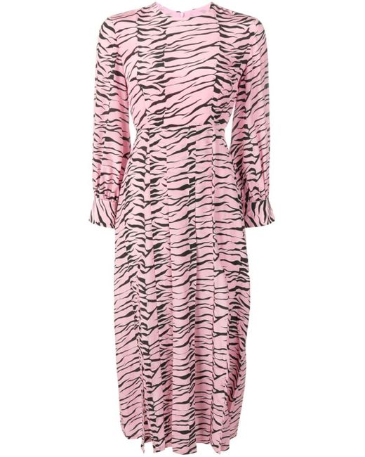 Rixo Pink Tiger Print Flared Dress