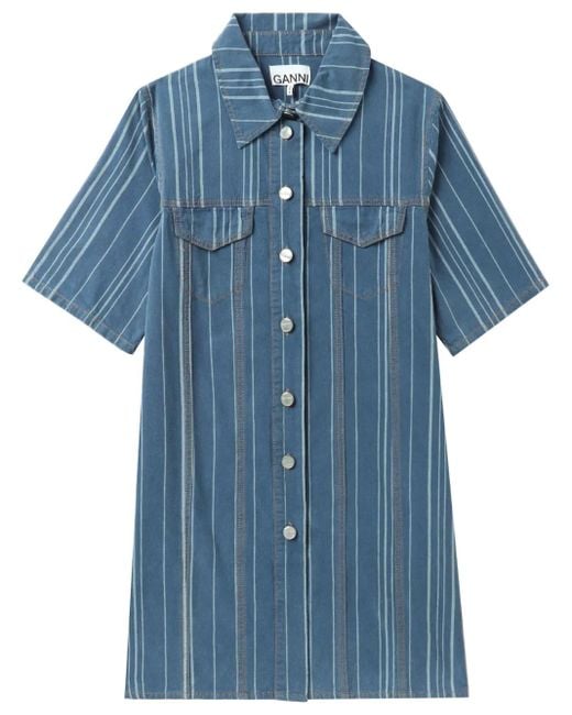 Ganni Blue Stripe-Pattern Denim Mini Dress