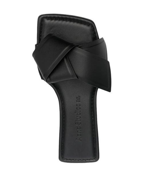 Acne Black Bow-Detailing Leather Slides
