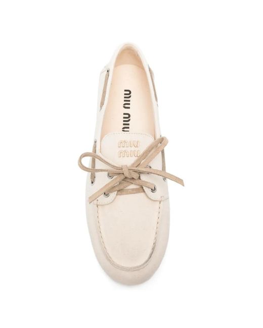 Miu Miu White Lace-Up Boat Shoes
