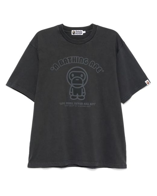 A Bathing Ape Black Garment-Dye Baby Milo T-Shirt for men