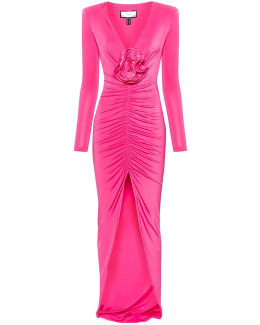 Vestido largo con apliques florales Nissa de color Pink