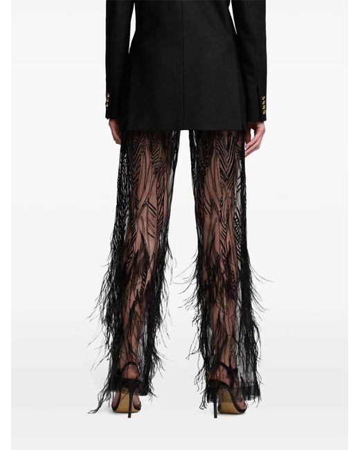 Ralph Lauren Black Feather-Embellished Tulle Wide-Leg Pants