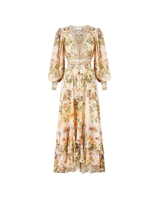 Camilla Metallic Buttoned Floral-Print Maxi Dress