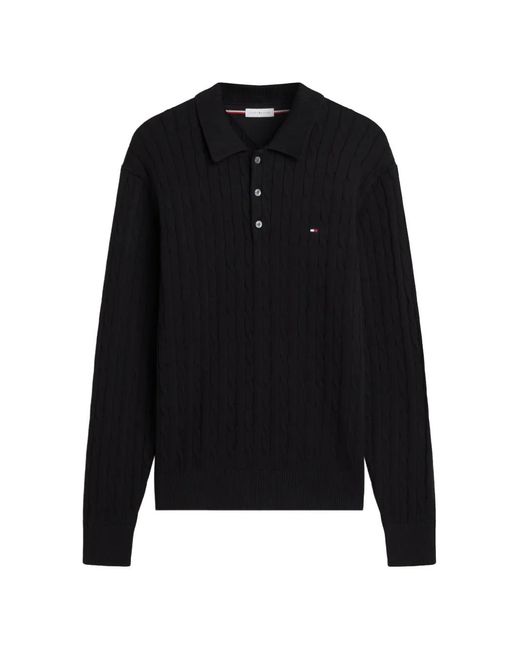 Tommy Hilfiger Black Cable-Knit Polo Sweater for men