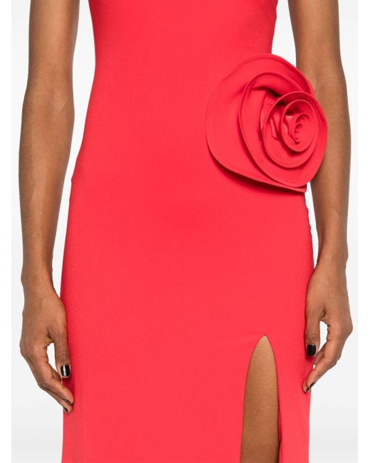 Ana Radu Red Floral-Appliqué One-Shoulder Dress