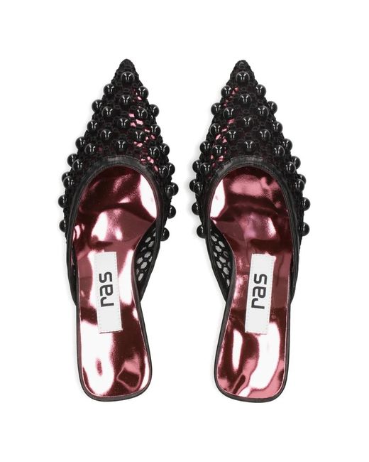 Ras Black Beaded Mesh Mules