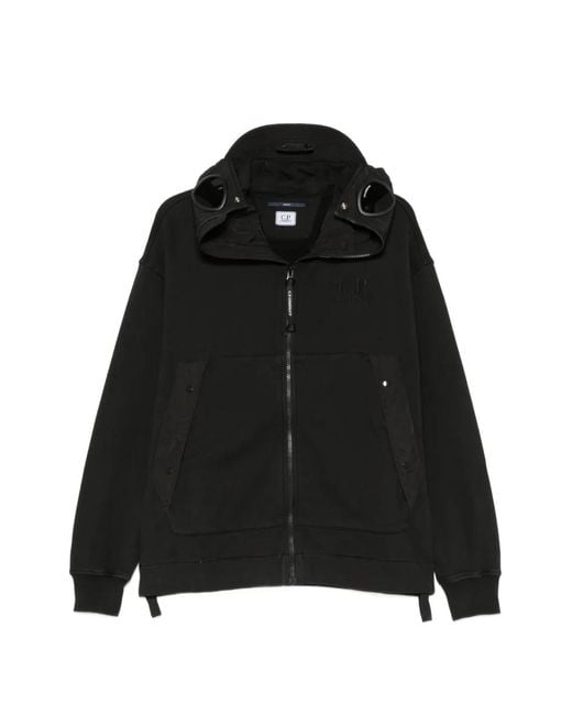C P Company Black Goggle-Detail Zip-Up Sweatshirt for men