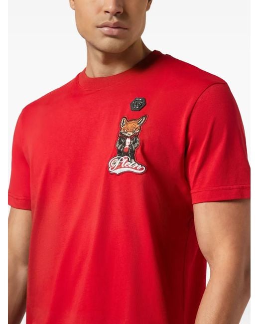 Philipp Plein Red Fox-Patch T-Shirt for men