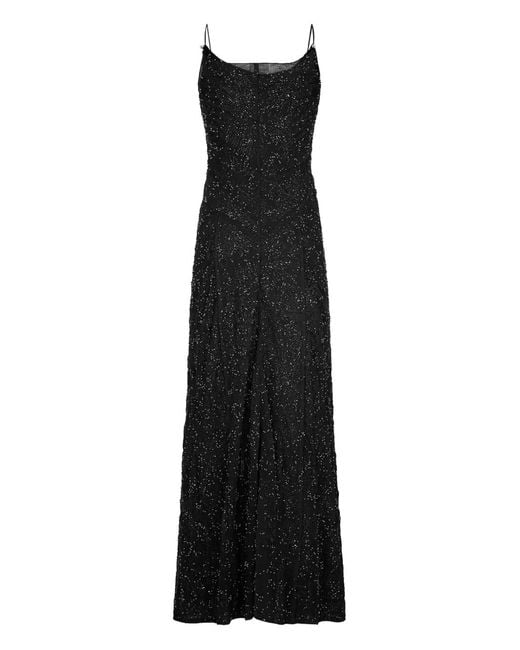 Rabanne Black Thin Straps Pearl Embroidery Dress