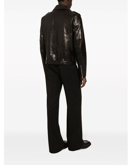 Dolce & Gabbana Black Grained Leather Biker Jacket for men