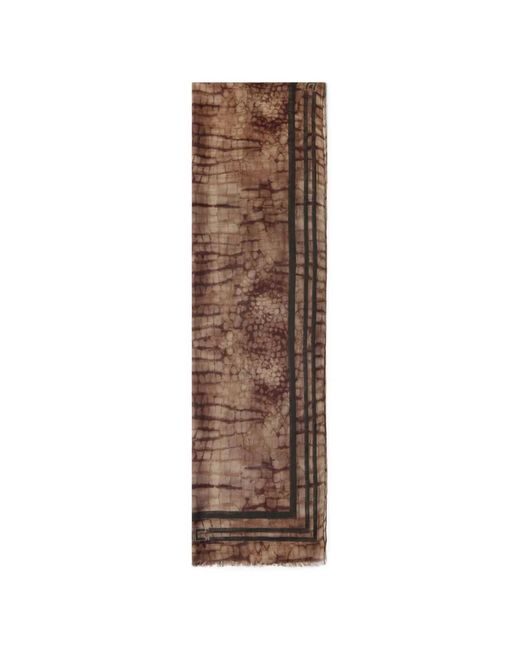 Elisabetta Franchi Brown Logo Striped Scarf