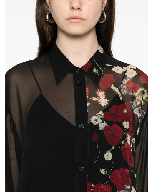 Khaite Black Floral-Print Midi Shirt Dress