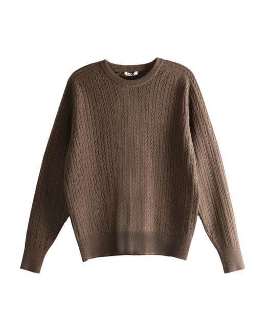 Auralee Brown Cable-Knit Crew-Neck Sweater for men