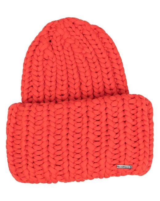 DSquared² Red Chunky Knit Beanie for men