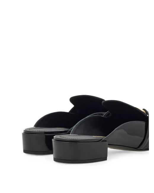 Ferragamo Black Gancini Ornament Mules