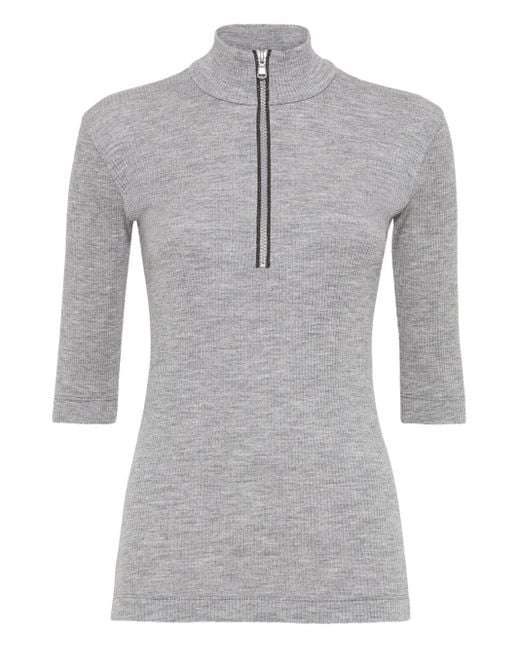 Top de canalé con cremallera Brunello Cucinelli de color Gray