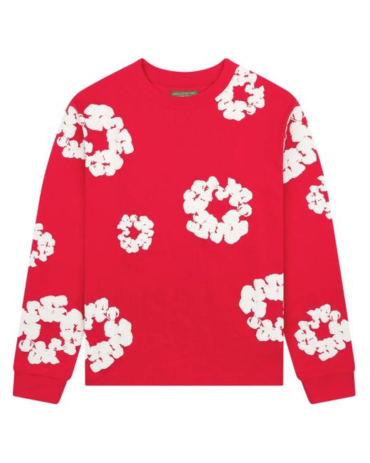 DENIM TEARS Red Wreath Long Sleeve T-Shirt for men