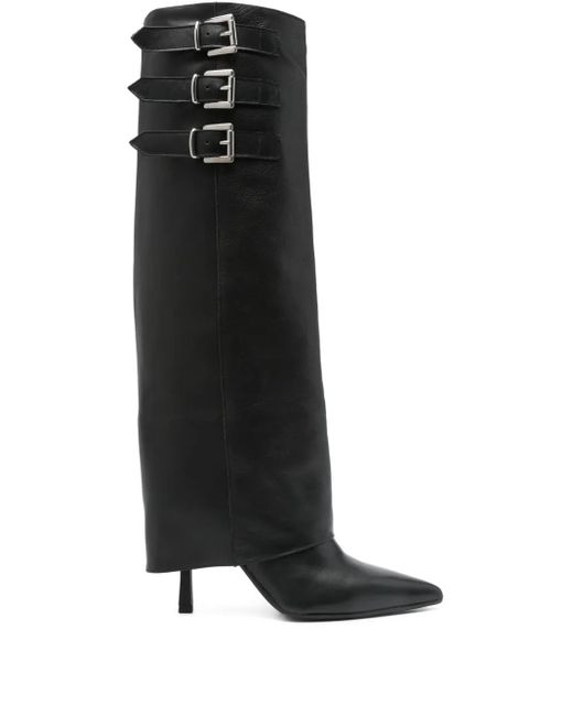 GISÉL MOIRÉ Black 90Mm Buckle-Detail Calf-Leather Boots