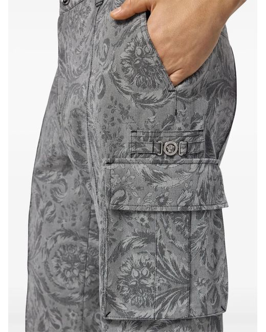 Versace Gray Barocco Jacquard Cargo Trousers for men