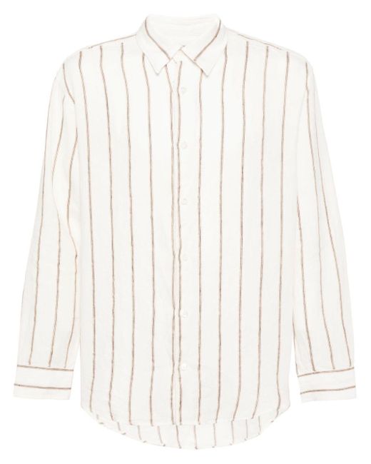 NN07 White Quinsy 5244 Striped Linen Shirt for men
