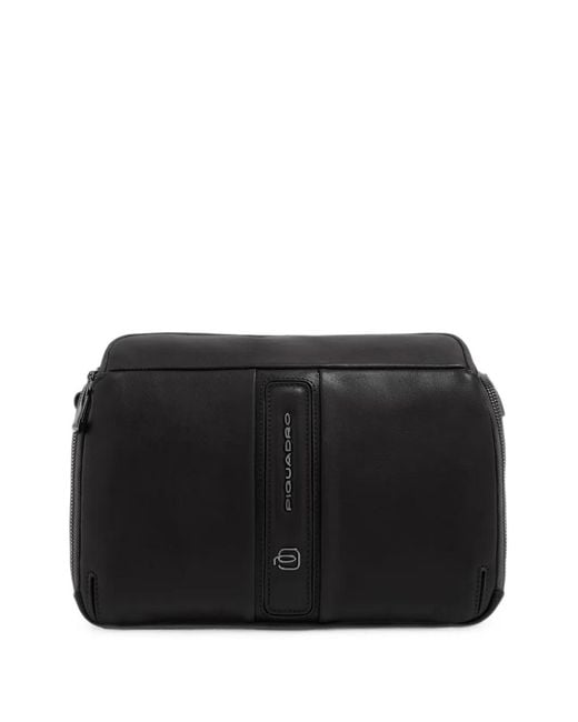 Piquadro Black Logo-Plaque Rfid-Shielded Ipad Mini Messenger Bag for men