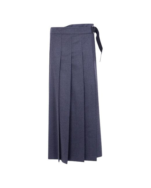 P.A.R.O.S.H. Blue Pleated Buckle-Fastening Midi Skirt