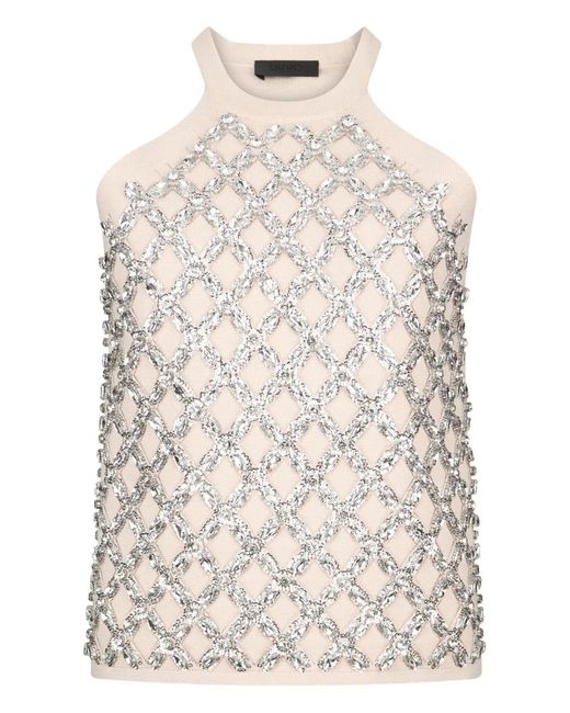 Liu Jo White Top With Bejewelled Embellishment