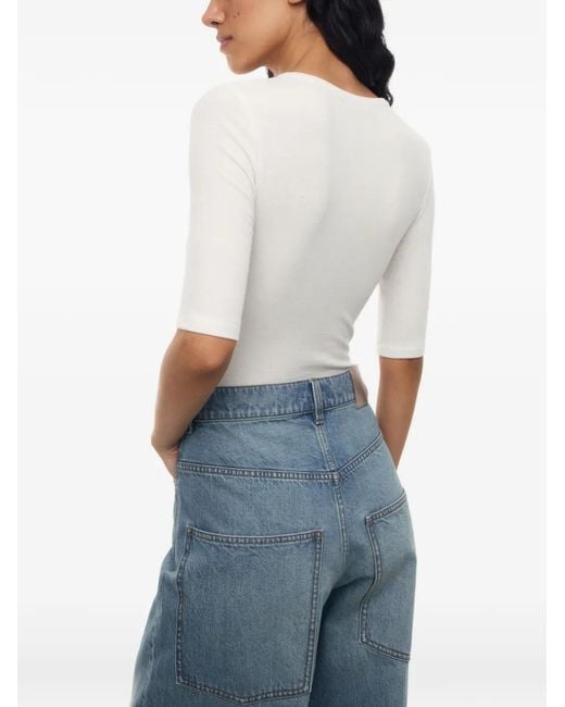12 STOREEZ White V-Neck Bodysuit