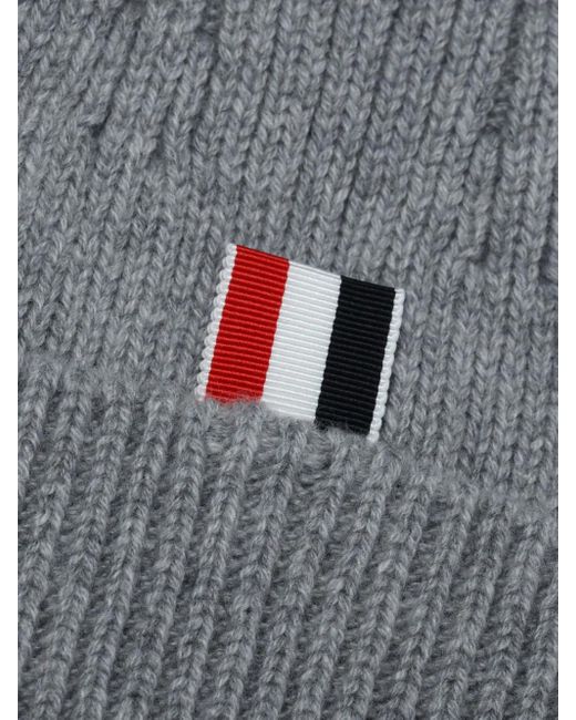 Thom Browne Gray Cashmere 4-Bar Cuff Beanie for men