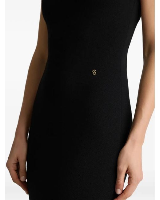 St. John Black Scoop-Neck Logo Midi Dress