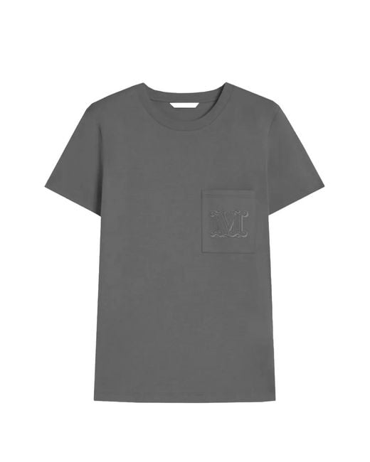 Max Mara Gray Logo-Embroidered Pocket T-Shirt