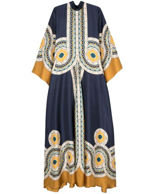 LaDoubleJ Blue Magnifico Printed Silk-twill Gown